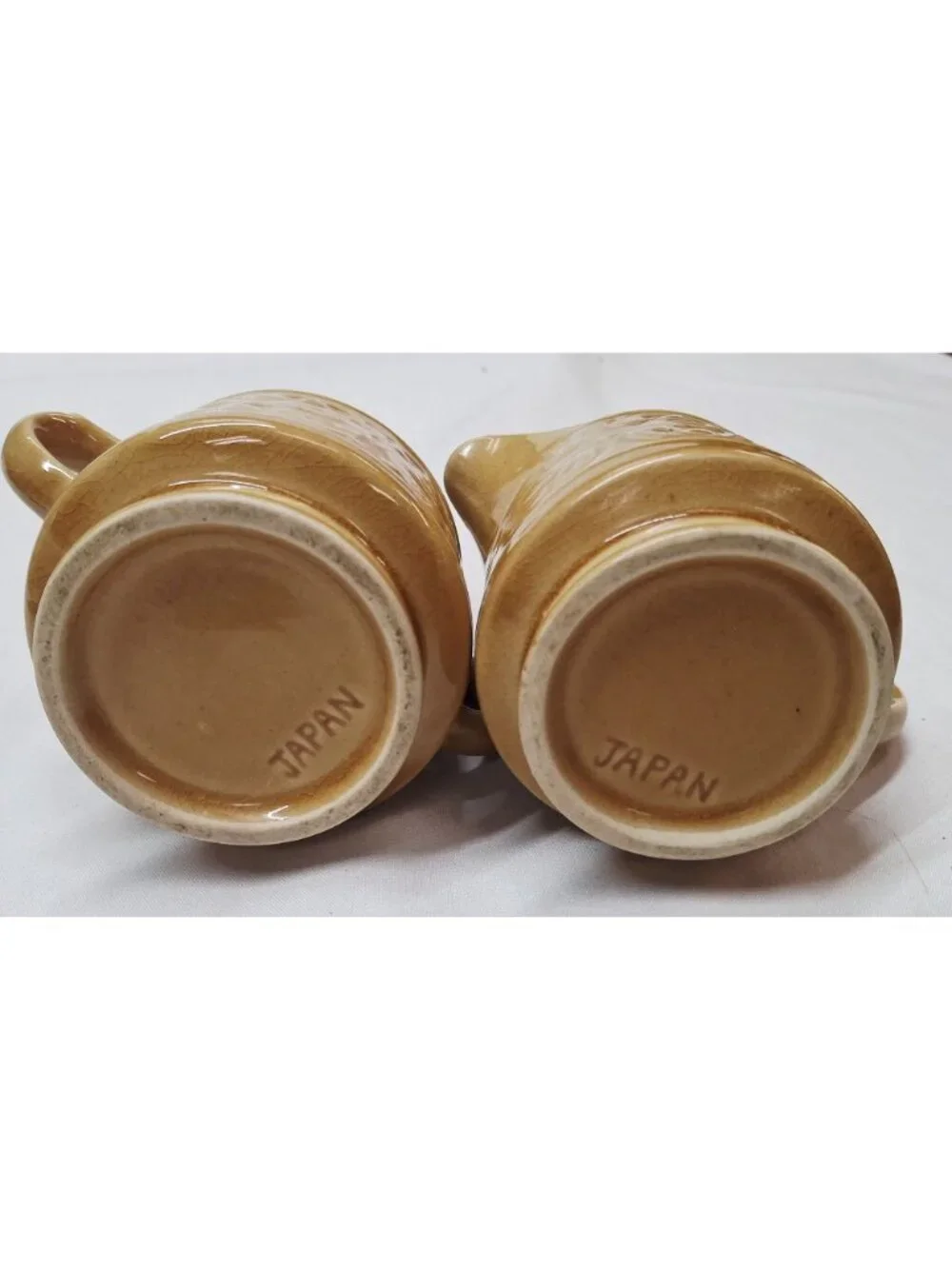 Vintage Japan Ceramic Sugar Bowl & Creamer Set - Embossed Floral Design - Brown